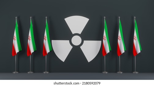 Nuclear Club Of Iran, The Iranian Nuclear Weapons Powers, Iran Flag On Nuclear Icon Background, 3d Illustration And 3d Work