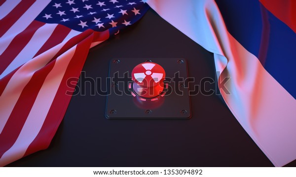 Nuclear crisis, russia and USA break the INF\
Treaty. 3D\
rendering.