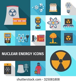 Nuclear Energy Contribution In Global Electricity Supply Flat Icons Set With Radioactivity Sign Abstract Isolated  Illustration