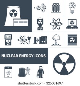 Nuclear Energy Plant Products Black Icons Set With Mushroom Cloud And Radioactivity Sign Abstract Isolated  Illustration