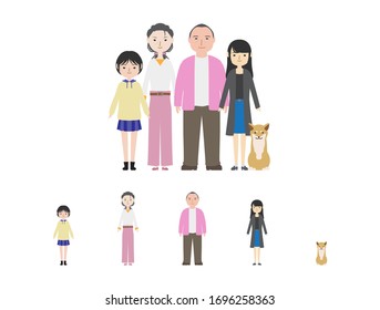 Nuclear Family. Father, Mother, Sister, Daughter, Dog, Shibainu