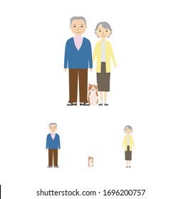 Nuclear Family. Grandfather, Grandmother, Cat. Pet, Old Age