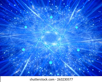 Nuclear fission, glowing neon style, computer generated abstract background