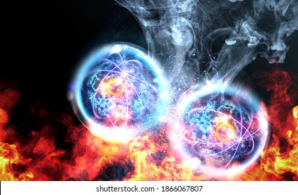 Nuclear Fission Radioactive Decay Process Of Splitting An Atom To Create And Harness Energy As 3D Illustration Concept