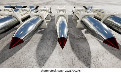 Nuclear Missile, Nuclear Warhead, Concrete, 3d Rendering