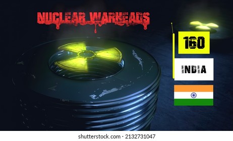 Nuclear missiles statics and INDIA flag in background. Note: All statistical information was taken from wikipedia.3D rendering.