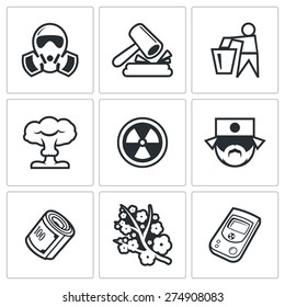 Nuclear Power In Japan Icons. 