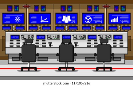 Nuclear Power Plant Control Room Line  Illustration.