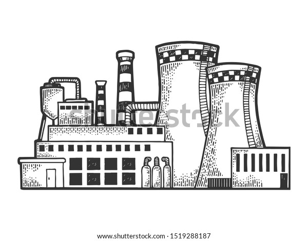 Nuclear Power Plant Sketch Engraving Raster Stock Illustration 1519288187