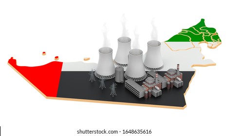 Nuclear Power Stations In The United Arab Emirates, 3D Rendering Isolated On White Background