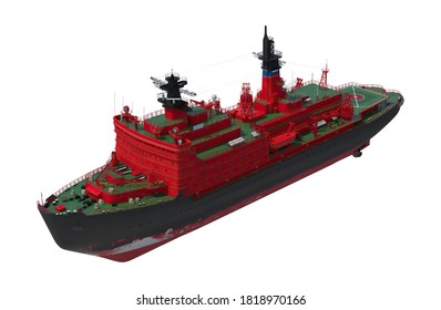 Nuclear Powered Icebreaker Yamal 3D Illustration On White Background