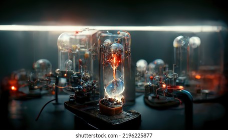 Nuclear Reactor, Red Abstract Background. Illustration. 3D Rendering. Raster Illustration.