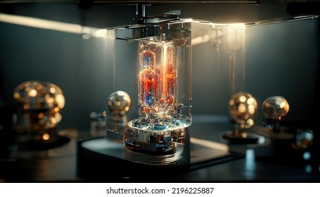 Nuclear Reactor, Red Abstract Background. Illustration. 3D Rendering. Raster Illustration.