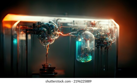 Nuclear Reactor, Red Abstract Background. Illustration. 3D Rendering. Raster Illustration.