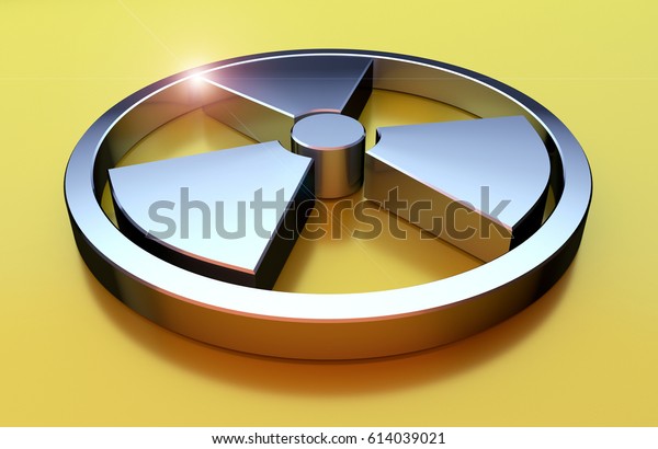 Nuclear Symbol Chrome Object On Yellow Stockillustration