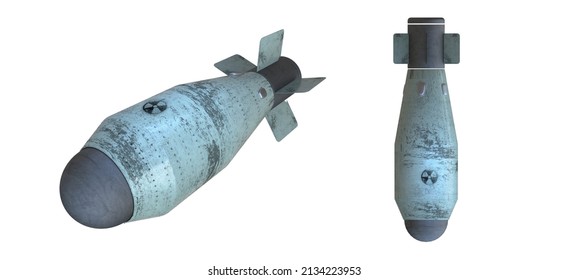 The nuclear warhead on white background.Weapons of mass destruction. bomb. Missile system. 3d rendering.