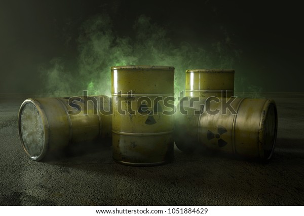 Nuclear waste in barrels\
(3D Rendering)