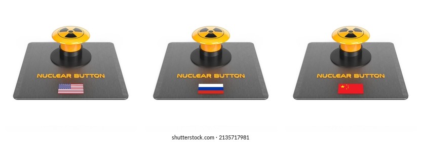 Nuclear Weapon Buttons US Russia And China Isolated On White 3D Rendering