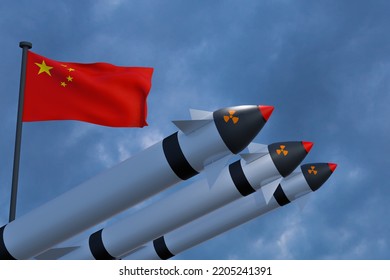 Nuclear Weapon China, Nuclear Deterrent Missiles By China, The Nuclear Warhead With China Flag,  Weapons Of Mass Destruction Nuclear Bomb, 3d Image And 3d Work