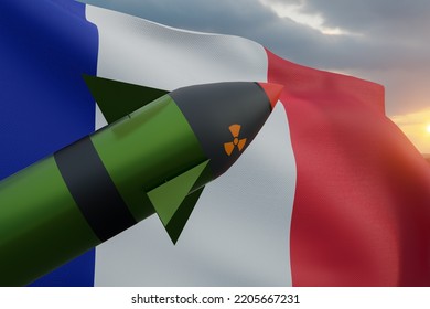 Nuclear Weapon France, Nuclear Deterrent Missiles By France, The Nuclear Warhead With France Flag,  Weapons Of Mass Destruction Nuclear Bomb, 3d Image And 3d Work