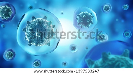 nucleus and membrane of pathogen micro organisms in blue background, 3d illustration