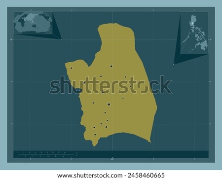 Nueva Ecija, province of Philippines. Solid color shape. Locations of major cities of the region. Corner auxiliary location maps