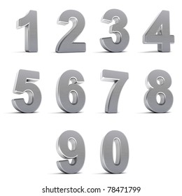 Number From 0 To 9 In Chrome Over White Background