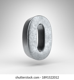 Number 0 On White Background. Gun Metal 3D Rendered Number With Rough Metal Texture.