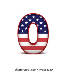 Number 0 Stars And Stripes American Flag Lettering Font. 3D Rendering