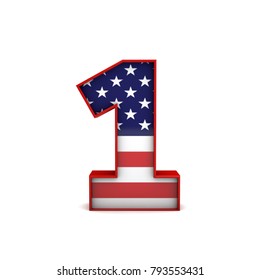 Number 1 Stars And Stripes American Flag Lettering Font. 3D Rendering