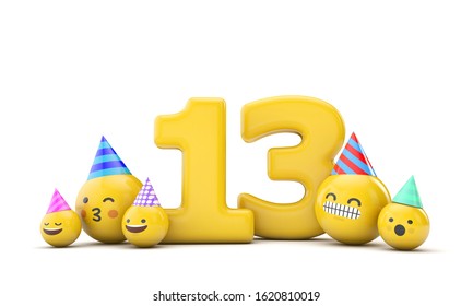 Number 13 Birthday Party Celebration. 3D Render