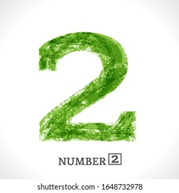 Number 2. Grunge Symbol Two. Green Eco Style On A White. Ecology Nature Design. Jpeg Illustration.