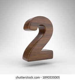 Number 2 On White Background. Dark Oak 3D Rendered Number With Brown Wood Texture.