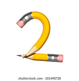 Number 2. Pencil Font Isolated On White Background.