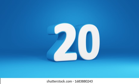 Number 20 In White On Light Blue Background, Isolated Number 3d Render