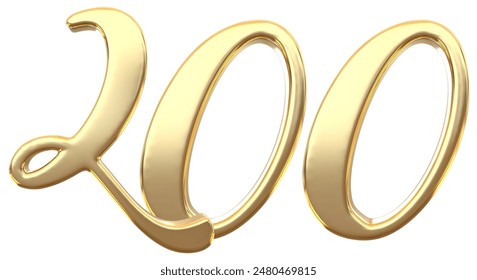 Number 200 Gold 3D With White Background