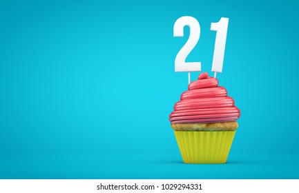 Number 21 birthday celebration cupcake. 3D Rendering - Powered by Shutterstock