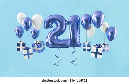 Number 21 birthday celebration gold balloon with presents. 3D Render - Powered by Shutterstock