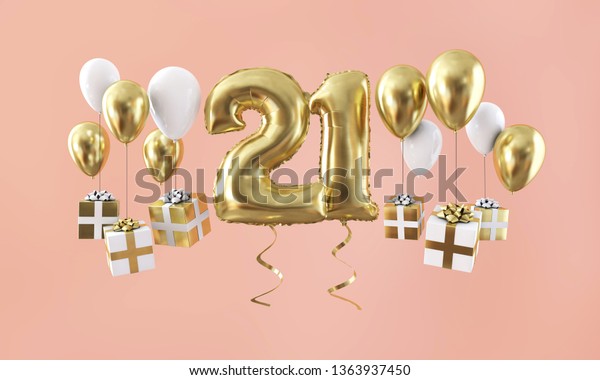 Number 21 Birthday Celebration Gold Balloon Stock Illustration 1363937450