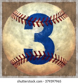 Number 3, Illustration Of A Number Painted On A Baseball