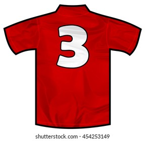 Number 3 Three Red Sport Shirt As A Soccer,hockey,basket,rugby, Baseball, Volley Or Football Team T-shirt. Like Spain National Team