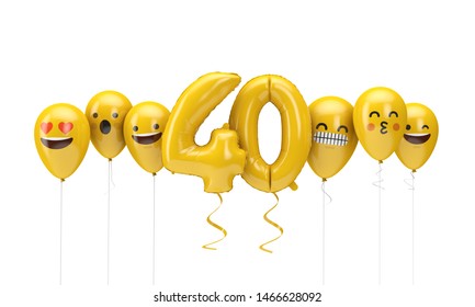 Number 40 yellow birthday emoji faces balloons. 3D Render - Powered by Shutterstock