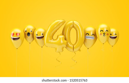 Number 40 yellow birthday emoji faces balloons. 3D Render - Powered by Shutterstock