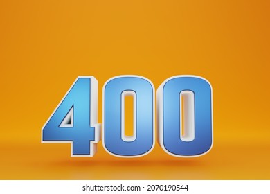Number 400, four hundred in blue on orange background, isolated number 3d render