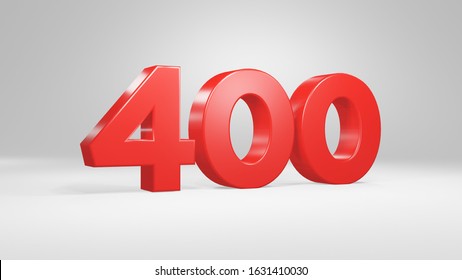 Number 400 in red on white background, isolated glossy number 3d render