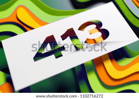 Number 413 on the Green and Blue Cardboard Background. 3D Illustration of Number 413 Payload Too Large for Celebrations.