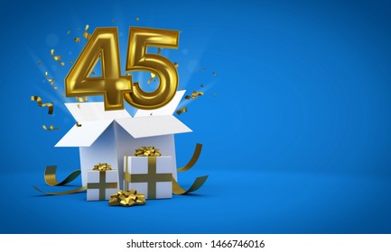 Number 45 exploding from a birthday present gift box. 3D Render