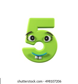 Number 5, Five, Isolated On White Background. Colorful Kids Character Concept. 3d Rendering