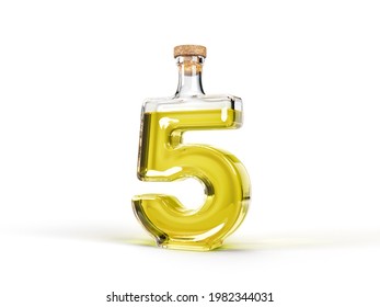 Number 5 shaped bottle with olive oil inside. 3d illustration, suitable for cooking, alphabet and healthy eating themes - Powered by Shutterstock