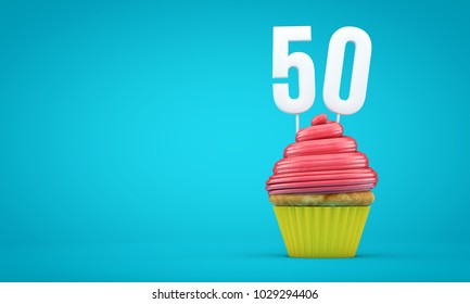 Number 50 birthday celebration cupcake. 3D Rendering - Powered by Shutterstock